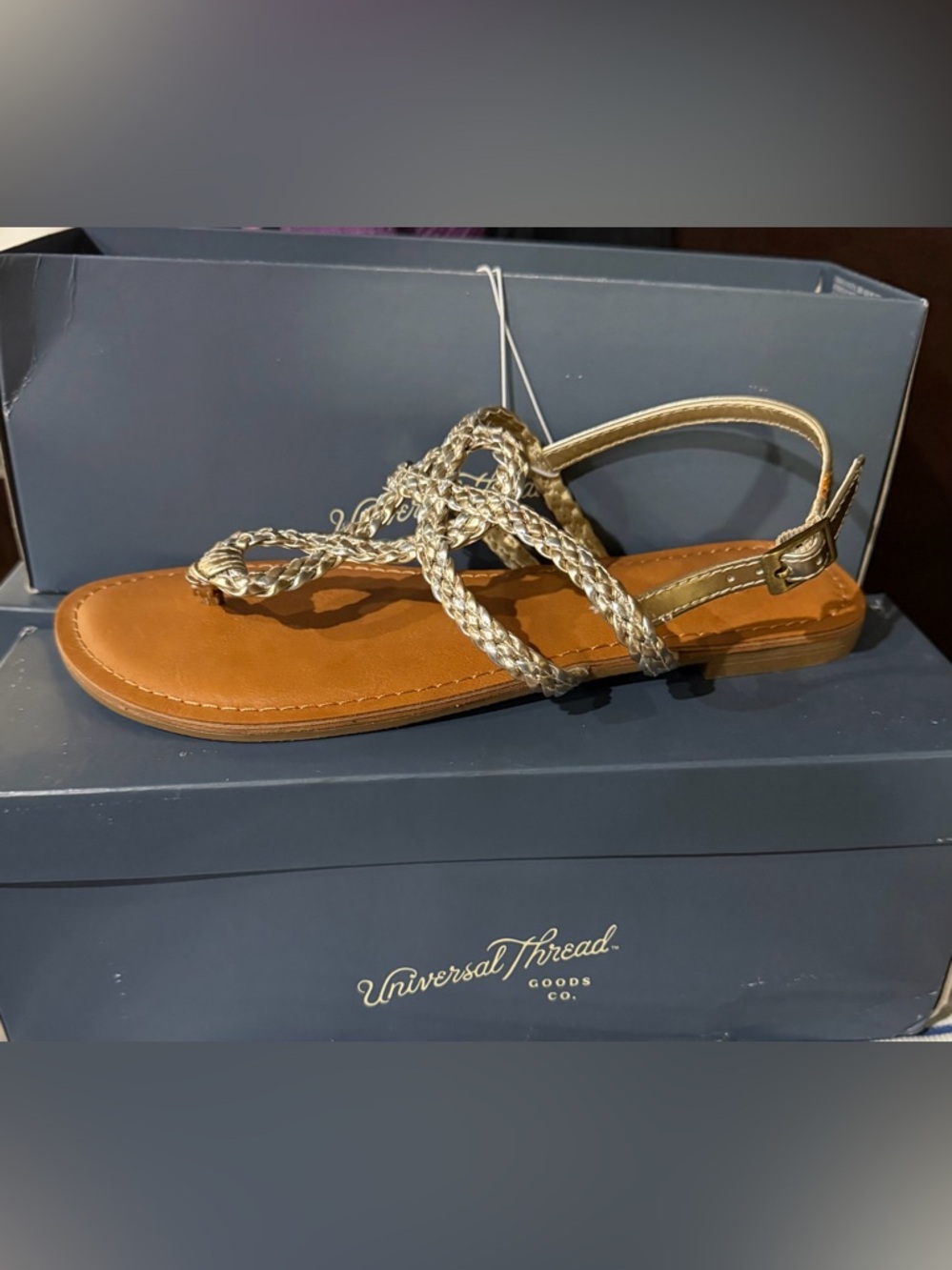 Universal Thread Braided Metallic T-Strap Sandal - Gold - Picture 3 of 4